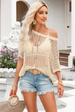 Openwork Round Neck Half Sleeve Knit Top