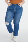 BAYEAS Full Size High Waist Distressed Washed Cropped Mom Jeans