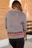 Geometrical Pattern Round Neck Dropped Shoulder Pullover Sweater