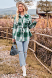 Plaid Collared Neck Bow Front Long Sleeve Jacket