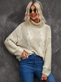 Cable-Knit Turtleneck Dropped Shoulder Sweater