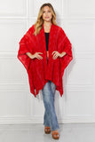 Justin Taylor Pom-Pom Asymmetrical Poncho Cardigan in Red