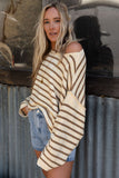 Boat Neck Long Sleeve Striped Sweater