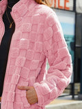 Fuzzy Checkered Zip Up Jacket