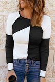 Color Block Round Neck Long Sleeve T-Shirt