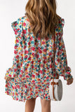 Floral Notched Neck Flounce Sleeve Dress