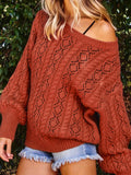 Cable-Knit Round Neck Long Sleeve Sweater