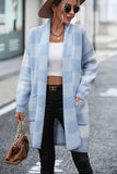 Plaid Dropped Shoulder Cardigan with Pocket