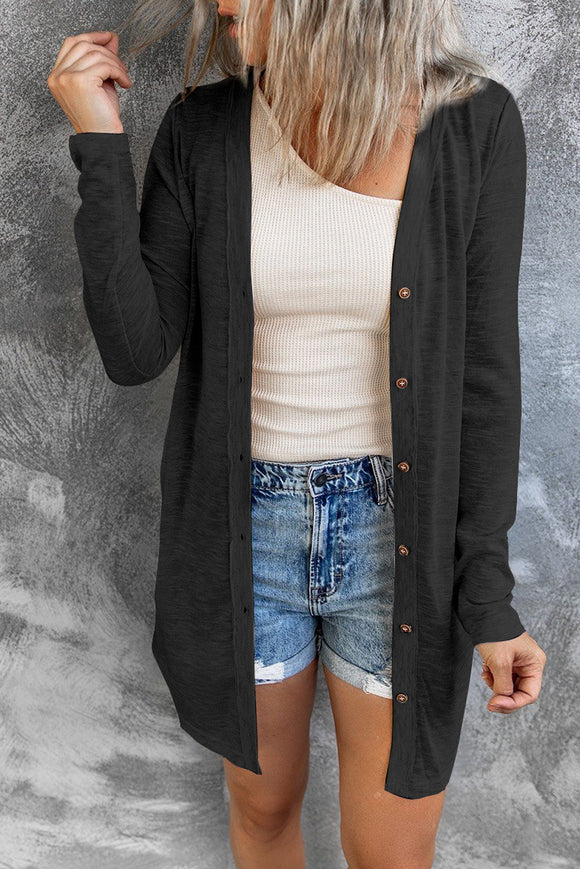 Button Down Long Sleeve Longline Cardigan