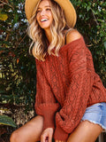 Cable-Knit Round Neck Long Sleeve Sweater