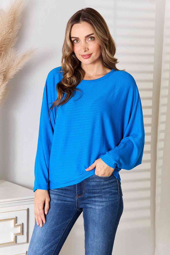 Zenana Full Size Round Neck Batwing Sleeve Blouse