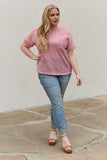 e.Luna Full Size Chunky Knit Short Sleeve Top in Mauve