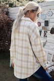 Plaid Curved Hem Dropped Shoulder Longline Shirt Jacket